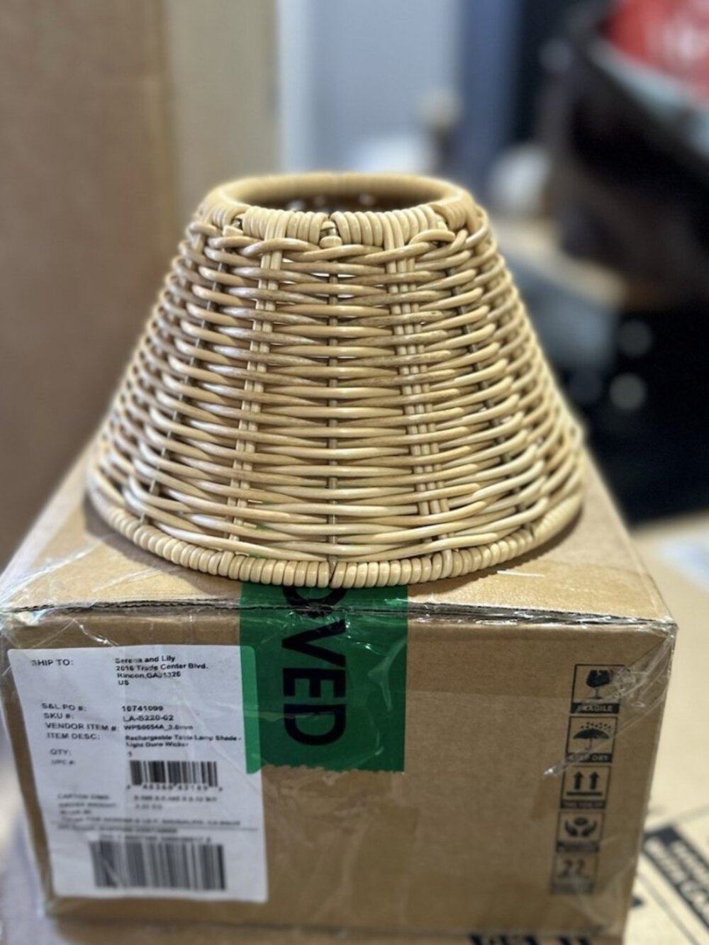 Serena & Lily Rechargeable All Weather  Wicker Table Lamp Shade-Light Dune Brown